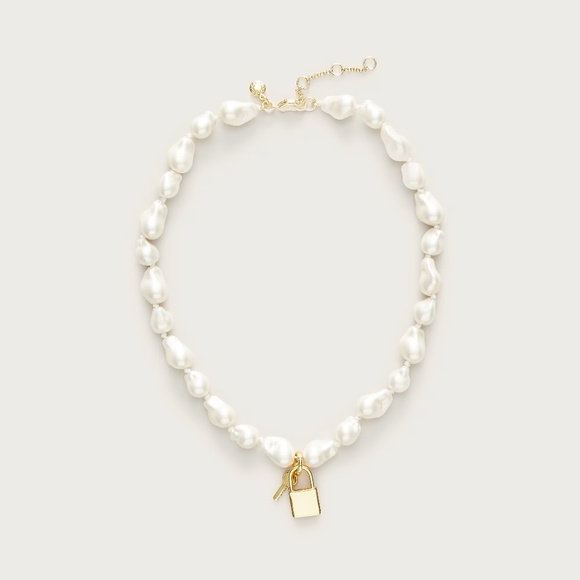J. Crew Jewelry - J Crew Baroque Pearl Necklace with Key Pendant in Brass NWT
